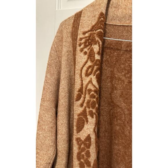 Artisan Peruvian Alpaca Blend Boiled Wool Jacquard Coatigan Tan S/M - NO TAGS - Picture 2 of 7
